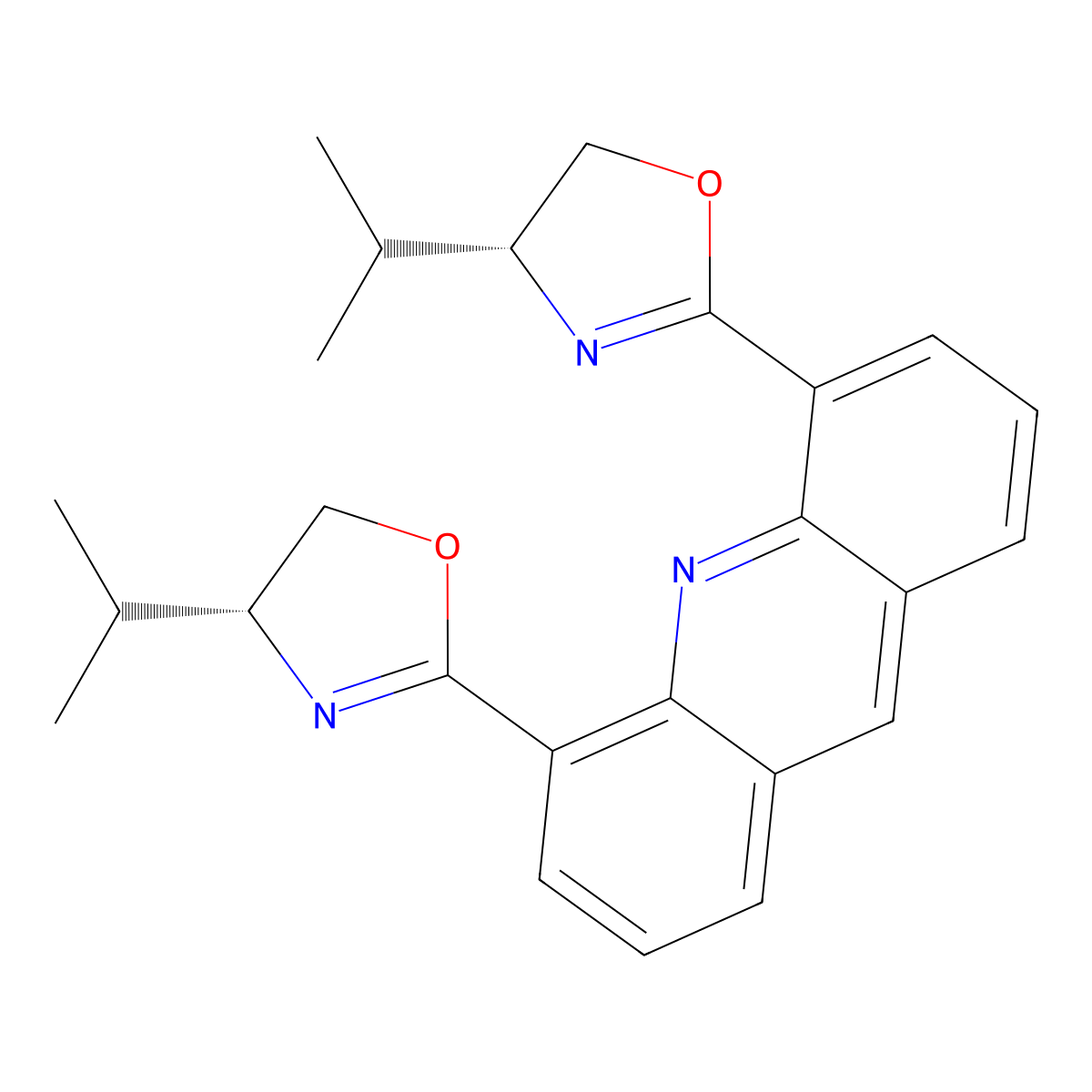 4,5-Bis((R)-4-isopropyl-4,5-dihydrooxazol-2-yl)acridine molecular structure, CAS 2757084-90-3