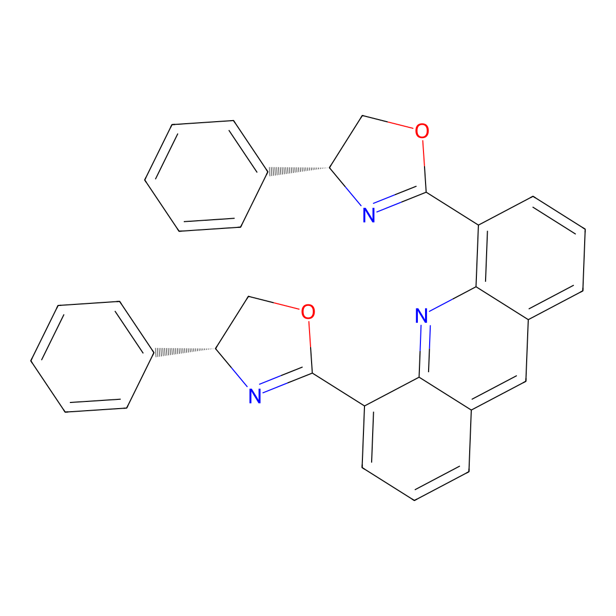 4,5-Bis((R)-4-phenyl-4,5-dihydrooxazol-2-yl)acridine molecular structure, CAS 2757084-92-5