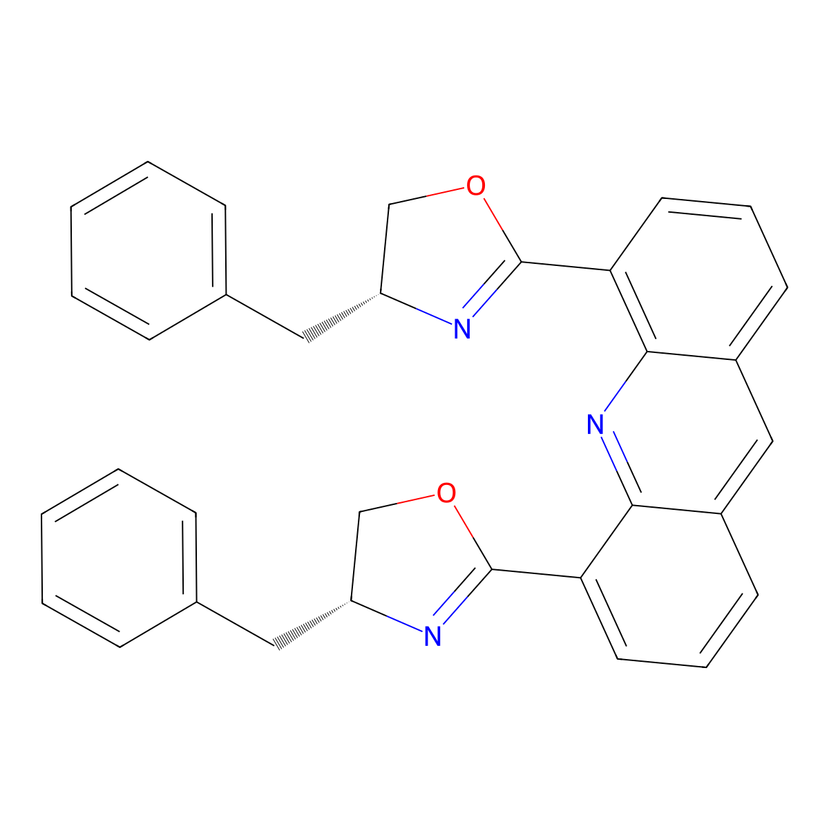 4,5-Bis((R)-4-benzyl-4,5-dihydrooxazol-2-yl)acridine molecular structure, CAS 2757084-93-6