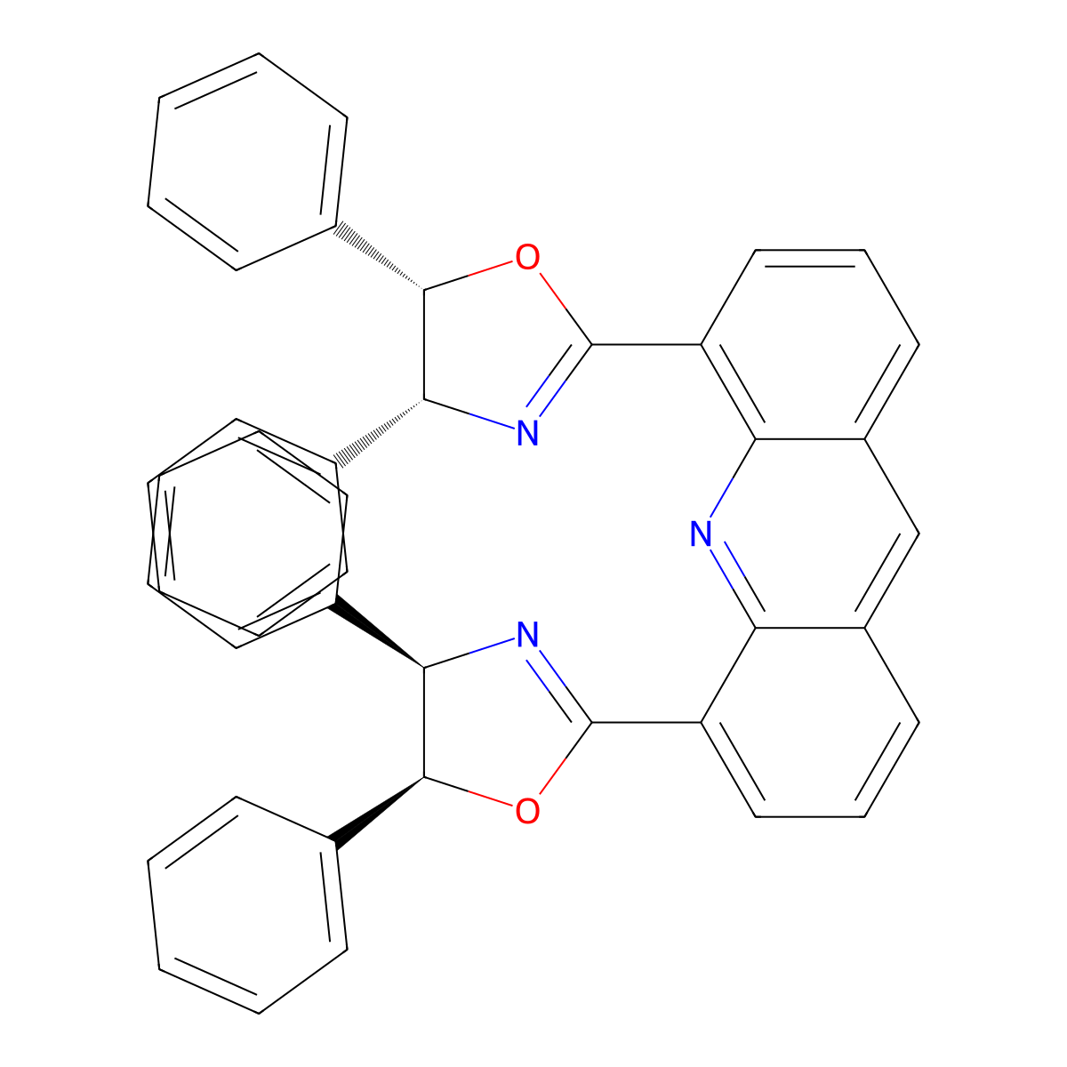 4,5-Bis((4R,5S)-4,5-diphenyl-4,5-dihydrooxazol-2-yl)acridine molecular structure, CAS 2757084-95-8
