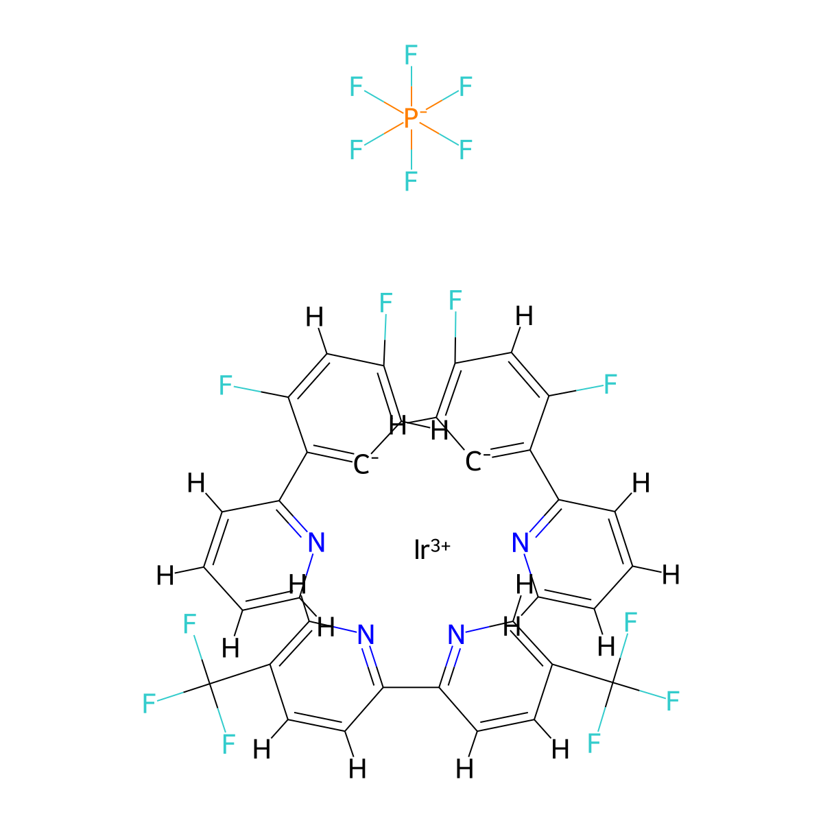 [5,5'-Bis-trifluoromethyl]bis[2-(2,4-difluorophenyl)pyridine]iridium(III) hexafluorophosphate molecular structure, CAS 2757084-99-2