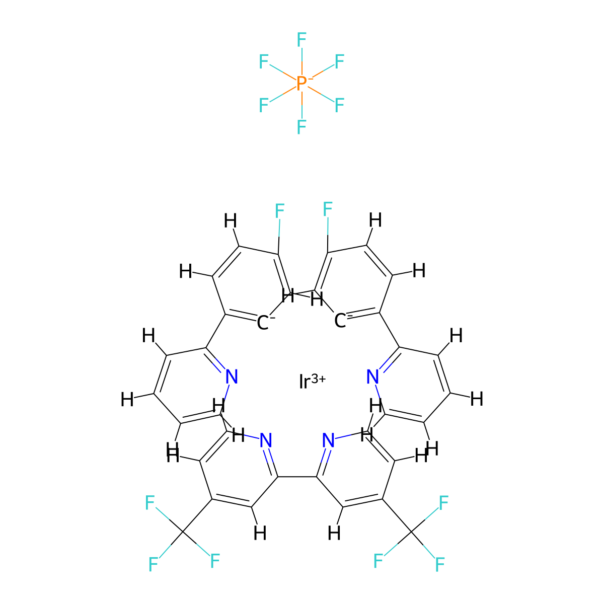 [4,4'-Bis-trifluoromethyl]bis[(4-fluorophenyl)pyridine]iridium(III) hexafluorophosphate molecular structure, CAS 2757085-01-9
