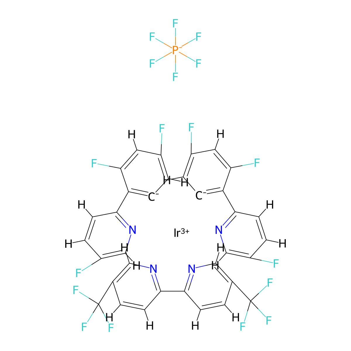[5,5'-Bis-trifluoromethyl]bis[3,5-difluoro-2-(5-fluoro-2-pyridinyl)phenyl]iridium(III) hexafluorophosphate molecular structure, CAS 2757085-17-7