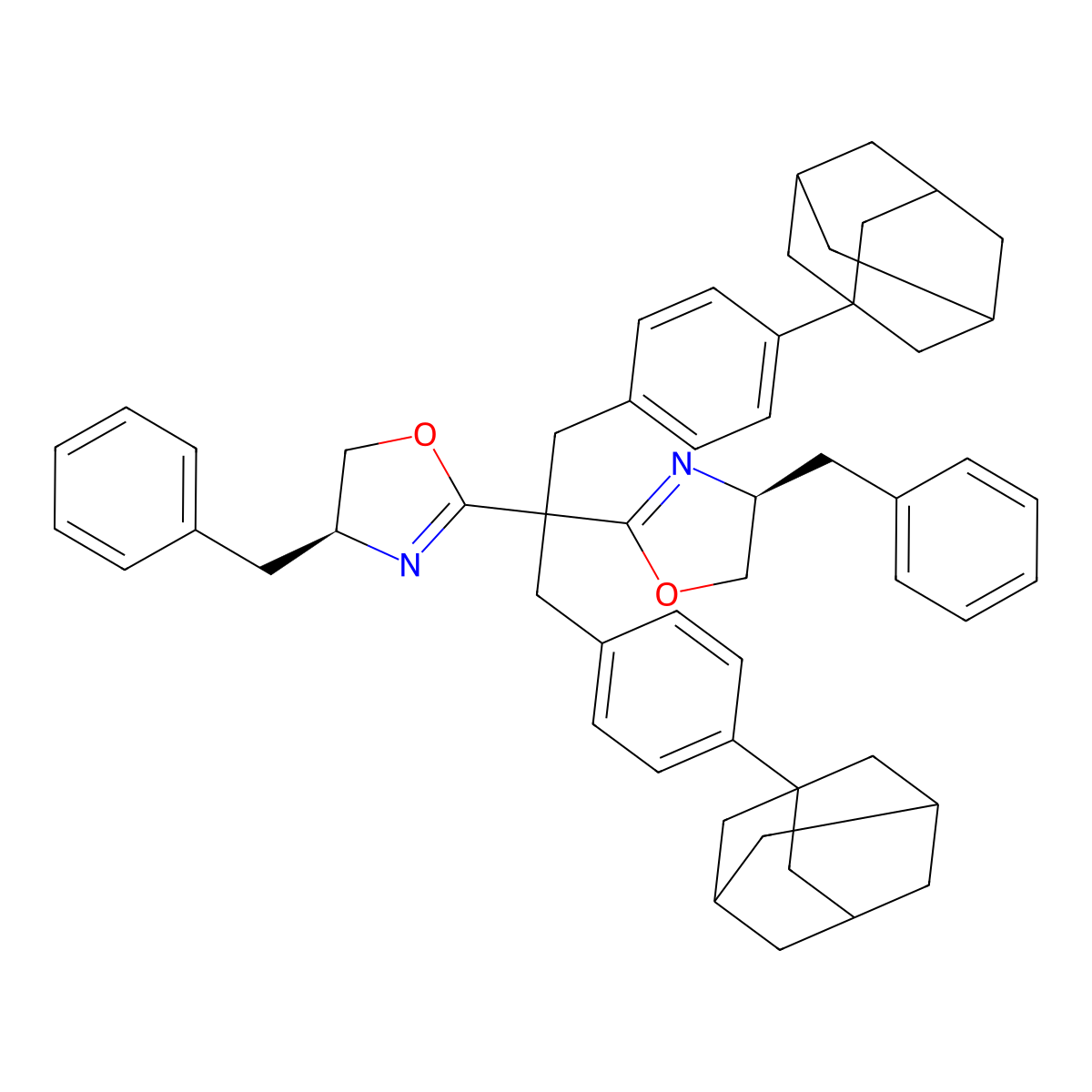 (4S,4'S)-2,2'-(1,3-Bis(4-(adamantan-1-yl)phenyl)propane-2,2-diyl)bis(4-benzyl-4,5-dihydrooxazole) molecular structure, CAS 2757085-43-9