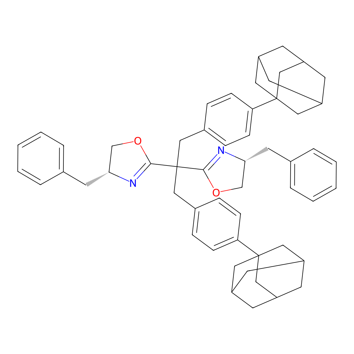 (4R,4'R)-2,2'-(1,3-Bis(4-(adamantan-1-yl)phenyl)propane-2,2-diyl)bis(4-benzyl-4,5-dihydrooxazole) molecular structure, CAS 2757085-45-1
