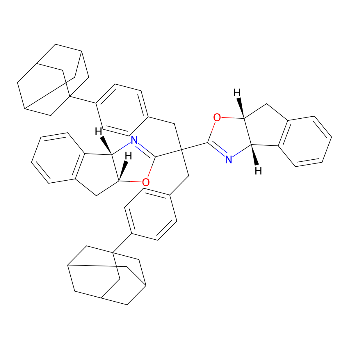 (3aS,3a'S,8aR,8a'R)-2,2'-(1,3-Bis(4-(adamantan-1-yl)phenyl)propane-2,2-diyl)bis(3a,8a-dihydro-8H-indeno[1,2-d]oxazole) molecular structure, CAS 2757085-47-3