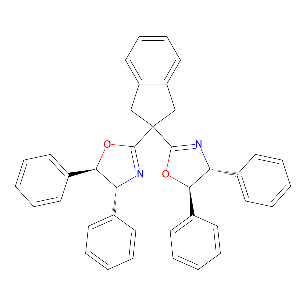 (4R,4'R,5R,5'R)-2,2'-(2,3-Dihydro-1H-indene-2,2-diyl)bis(4,5-diphenyl-4,5-dihydrooxazole) molecular structure, CAS 2757085-87-1