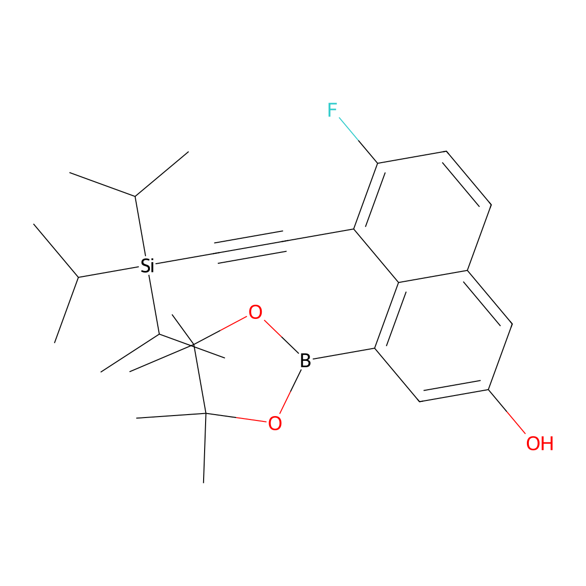 6-Fluoro-4-(4,4,5,5-tetramethyl-1,3,2-dioxaborolan-2-yl)-5-((triisopropylsilyl)ethynyl)naphthalen-2-ol molecular structure, CAS 2757097-49-5