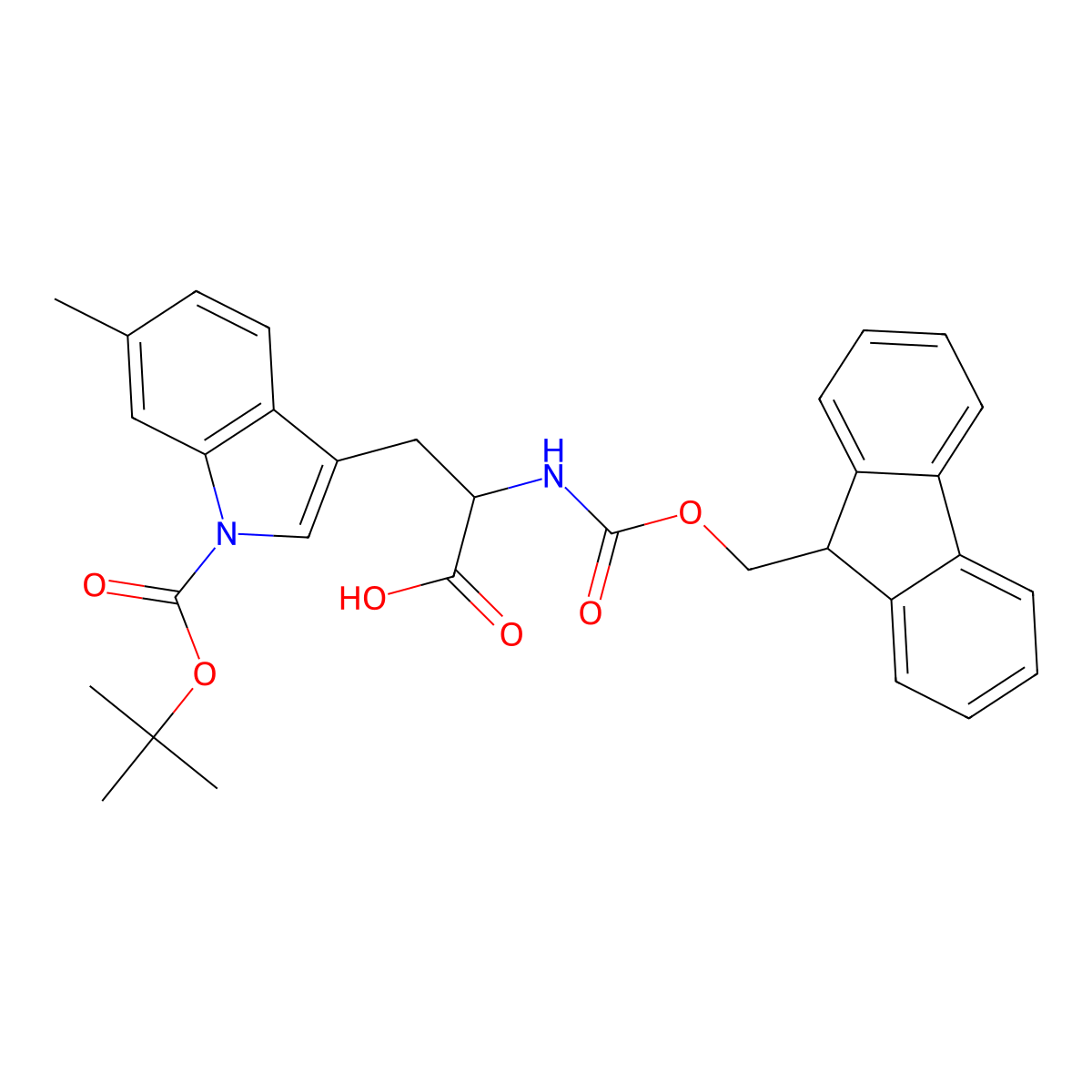 (S)-2-((((9H-fluoren-9-yl)methoxy)carbonyl)amino)-3-(1-(tert-butoxycarbonyl)-6-methyl-1H-indol-3-yl)propanoic acid molecular structure, CAS 2757182-12-8