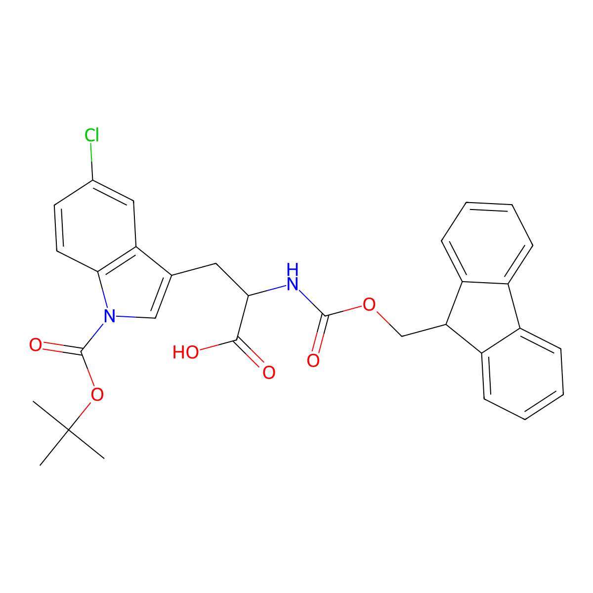 (2S)-3-(1-tert-butoxycarbonyl-5-chloro-indol-3-yl)-2-(9H-fluoren-9-ylmethoxycarbonylamino)propanoic acid molecular structure, CAS 2757182-14-0