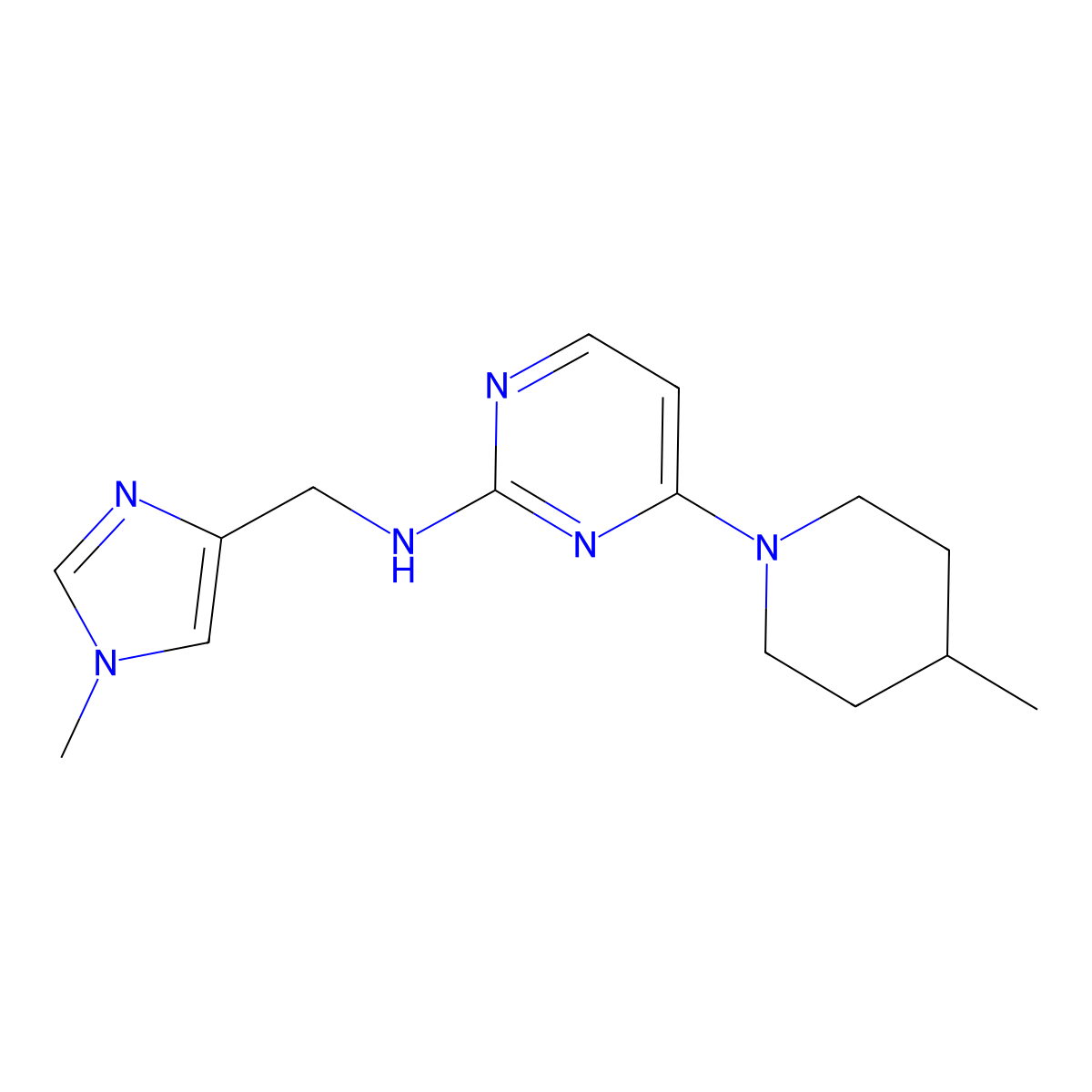 N-((1-methyl-1H-imidazol-4-yl)methyl)-4-(4-methylpiperidin-1-yl)pyrimidin-2-amine molecular structure, CAS 2757254-99-0