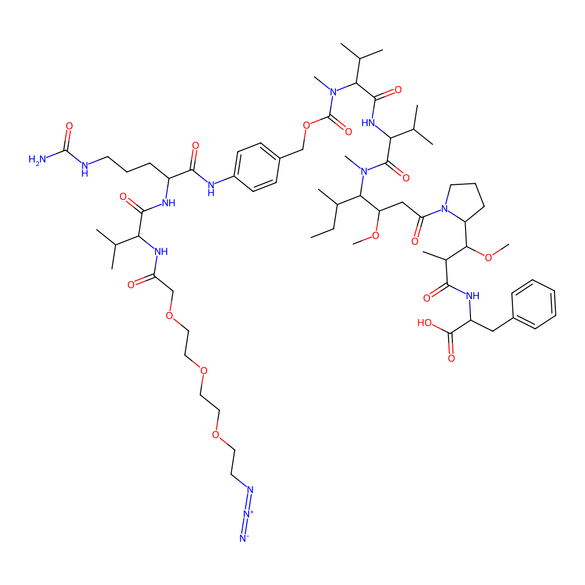 N3-Peg3-VC-pab-mmaf molecular structure, CAS 2757277-32-8