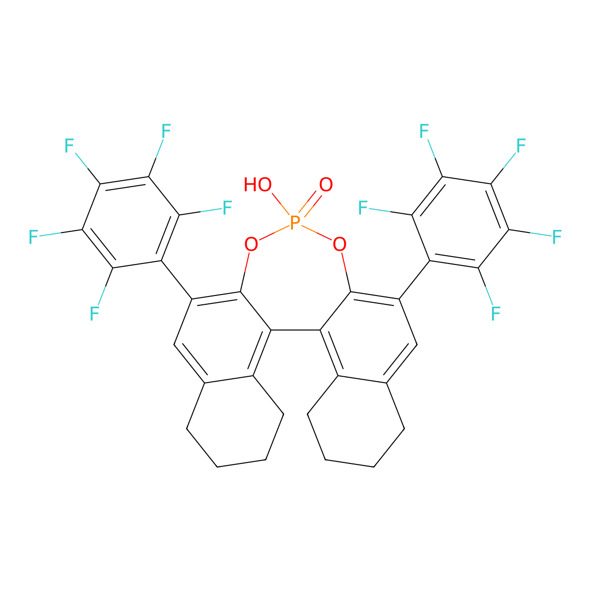 (11bS)-4-Hydroxy-2,6-bis(perfluorophenyl)-8,9,10,11,12,13,14,15-octahydrodinaphtho[2,1-d:1',2'-f][1,3,2]dioxaphosphepine 4-oxide molecular structure, CAS 2757287-38-8
