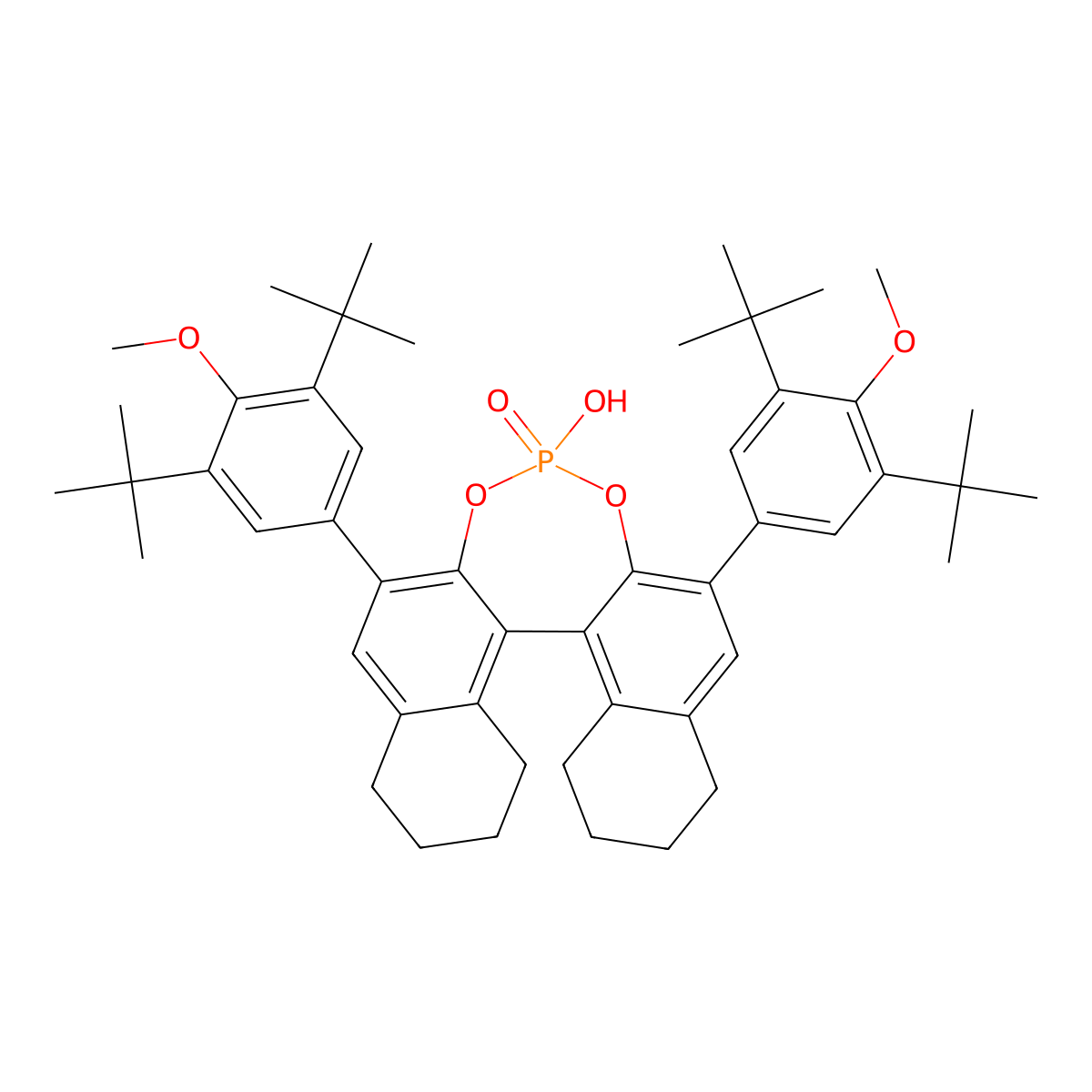 (S)-2,6-Bis(3,5-di-tert-butyl-4-methoxyphenyl)-4-hydroxy-8,9,10,11,12,13,14,15-octahydrodinaphtho[2,1-d:1',2'-f][1,3,2]dioxaphosphepine 4-oxide molecular structure, CAS 2757287-40-2