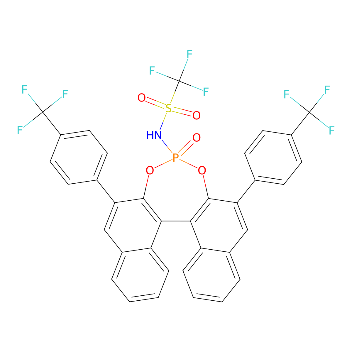 (11bS)-N-(2,6-Bis(4-trifluoromethylphenyl)-4-oxidodinaphtho[2,1-d:1',2'-f][1,3,2]dioxaphosphepin-4-yl)-1,1,1-trifluoromethanesulfonamide molecular structure, CAS 2757287-55-9