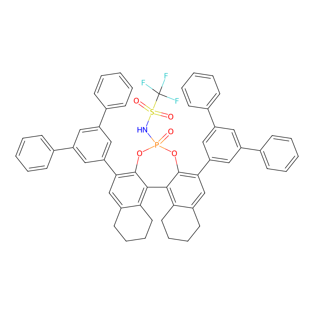 N-((11bR)-2,6-Di([1,1':3',1''-terphenyl]-5'-yl)-4-oxido-8,9,10,11,12,13,14,15-octahydrodinaphtho[2,1-d:1',2'-f][1,3,2]dioxaphosphepin-4-yl)-1,1,1-trifluoromethanesulfonamide molecular structure, CAS 2757287-58-2