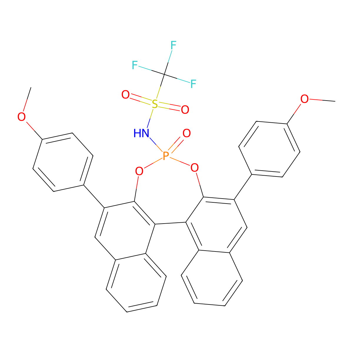 N-((11bS)-2,6-Bis(4-methoxyphenyl)-4-oxidodinaphtho[2,1-d:1',2'-f][1,3,2]dioxaphosphepin-4-yl)-1,1,1-trifluoromethanesulfonamide molecular structure, CAS 2757287-59-3