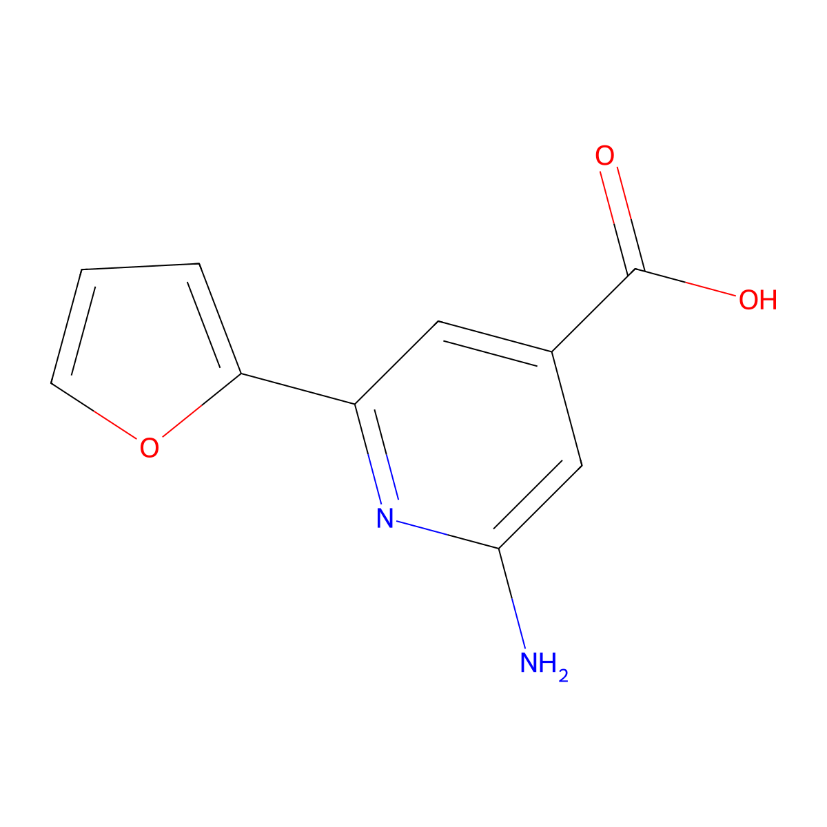 2-amino-6-(2-furanyl)-4-Pyridinecarboxylic acid molecular structure, CAS 2757603-59-9