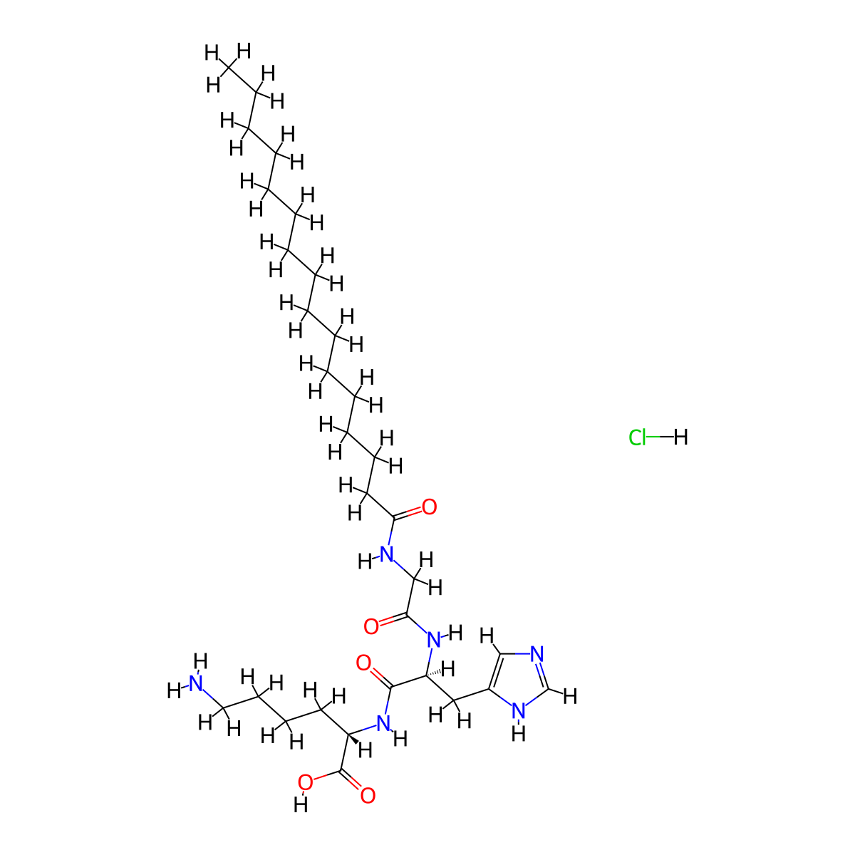 (S)-2-((S)-3-(1H-Imidazol-5-yl)-2-(2-palmitamidoacetamido)propanamido)-6-aminohexanoic acid hydrochloride molecular structure, CAS 2757690-14-3