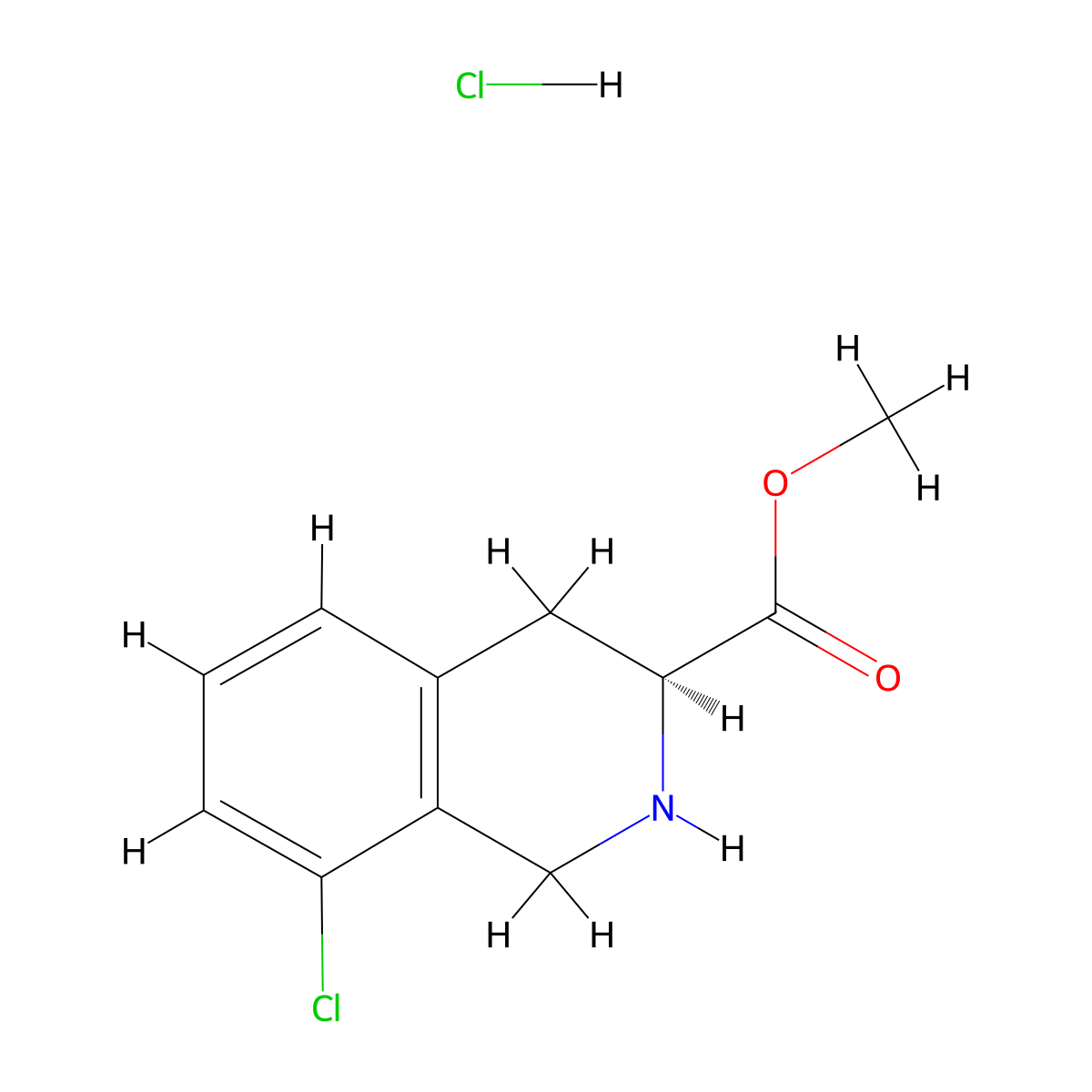 Methyl (S)-8-chloro-1,2,3,4-tetrahydroisoquinoline-3-carboxylate hcl molecular structure, CAS 2757690-29-0