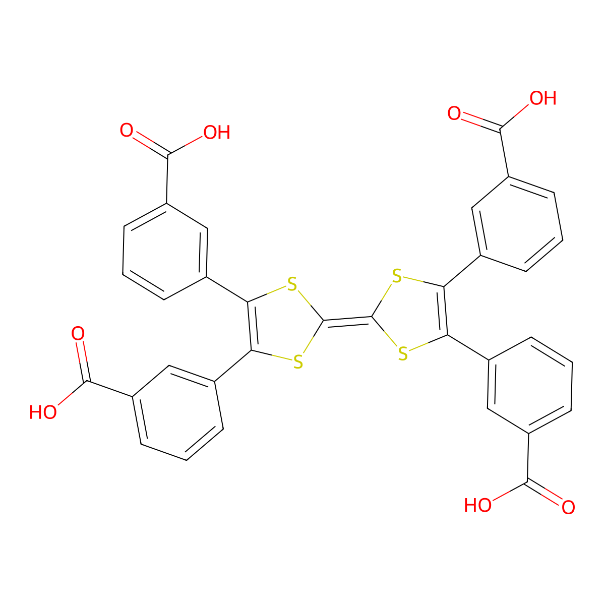 3,3',3'',3'''-([2,2'-Bi(1,3-dithiolylidene)]-4,4',5,5'-tetrayl)tetrabenzoic acid molecular structure, CAS 2757729-91-0
