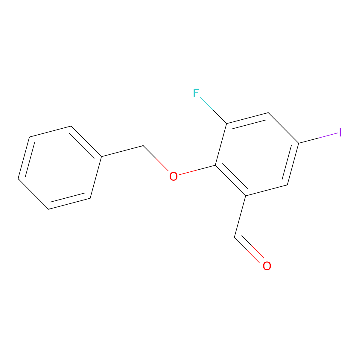 2-(Benzyloxy)-3-fluoro-5-iodobenzaldehyde molecular structure, CAS 2757730-03-1