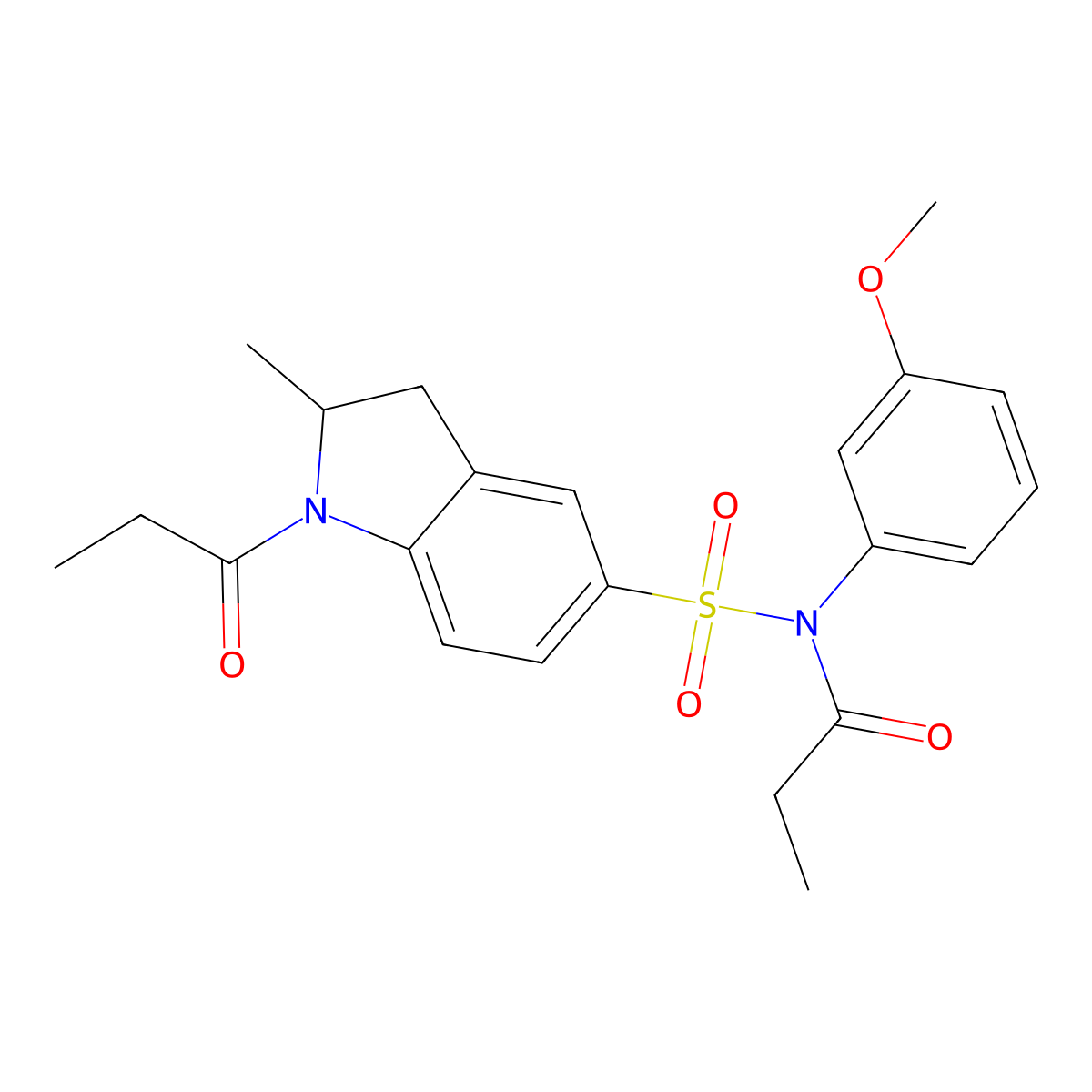 N-(3-Methoxyphenyl)-N-((2-methyl-1-propionylindolin-5-yl)sulfonyl)propionamide molecular structure, CAS 2757730-26-8