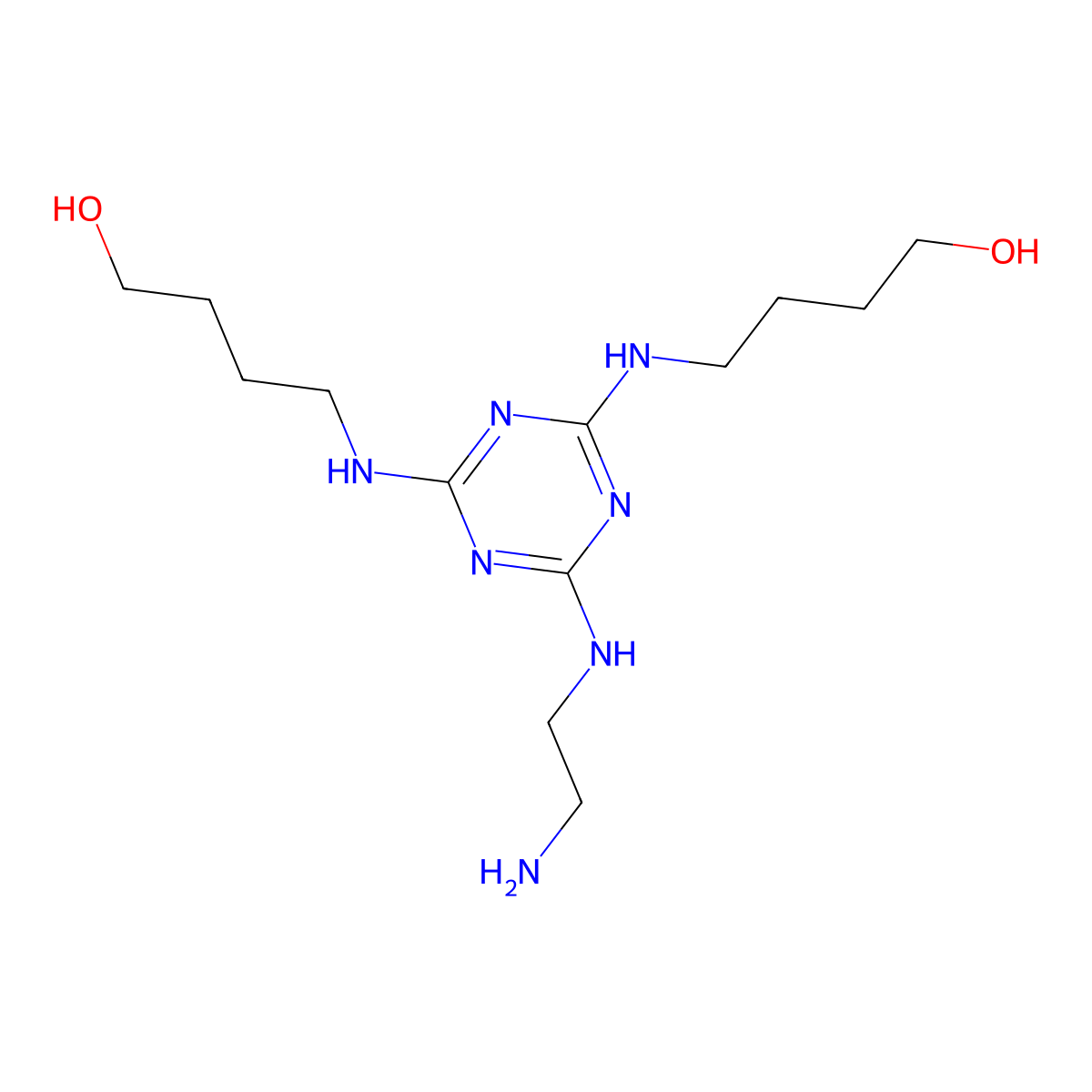 4,4'-((6-((2-Aminoethyl)amino)-1,3,5-triazine-2,4-diyl)bis(azanediyl))bis(butan-1-ol) molecular structure, CAS 2757730-53-1
