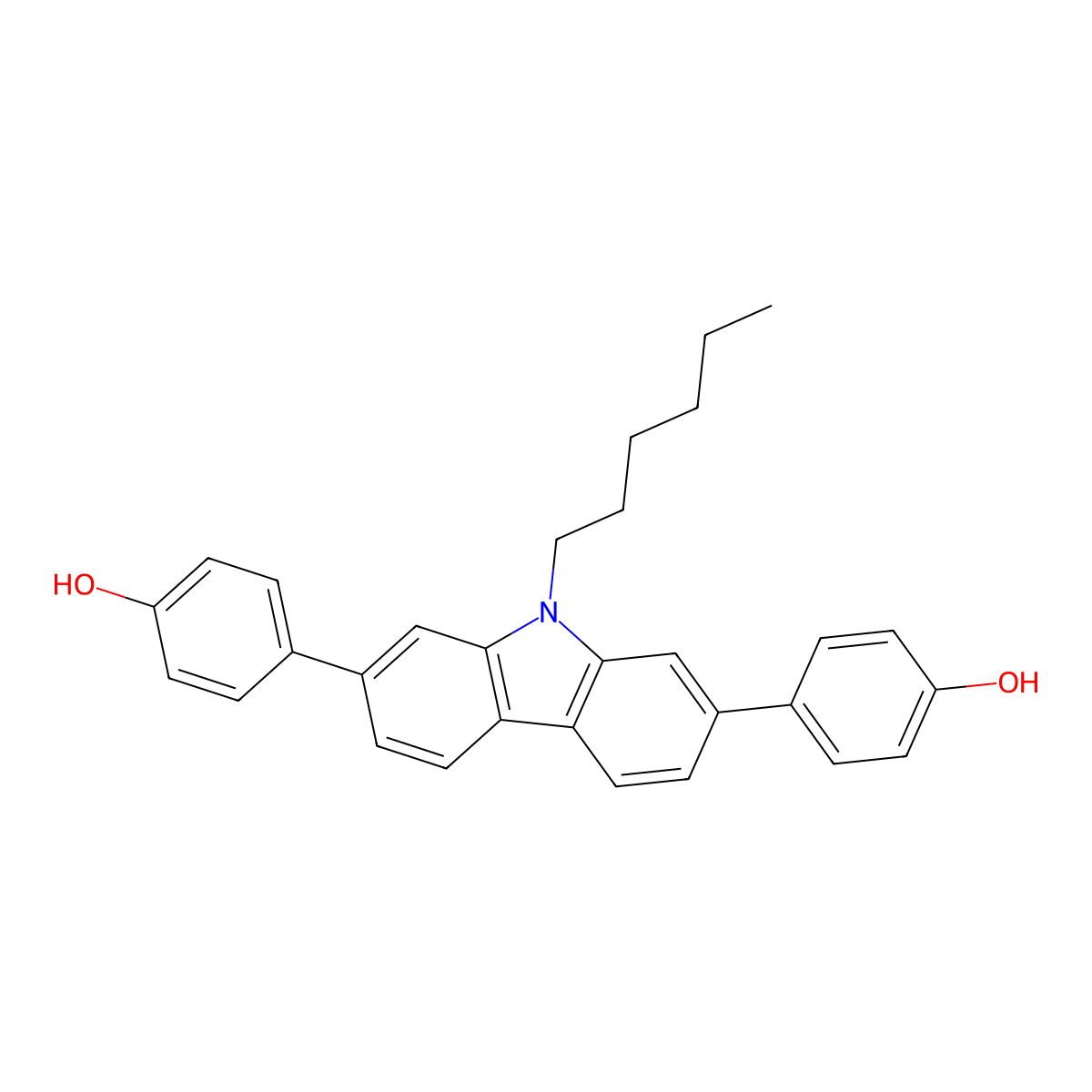 4,4'-(9-Hexyl-9H-carbazole-2,7-diyl)diphenol molecular structure, CAS 2757730-56-4