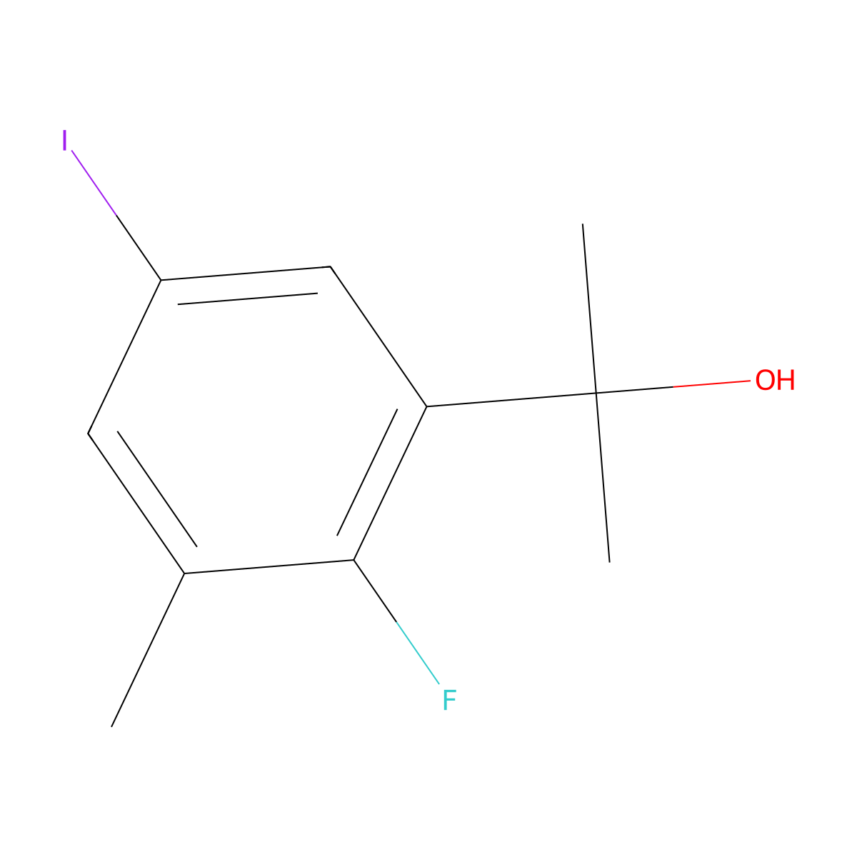 2-(2-Fluoro-5-iodo-3-methylphenyl)propan-2-ol molecular structure, CAS 2757731-60-3