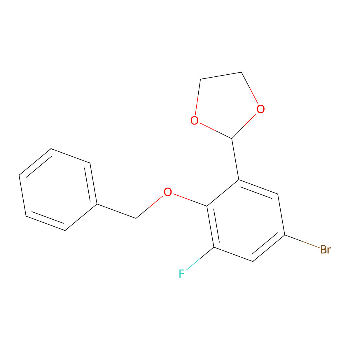2-(2-(Benzyloxy)-5-bromo-3-fluorophenyl)-1,3-dioxolane molecular structure, CAS 2757731-62-5