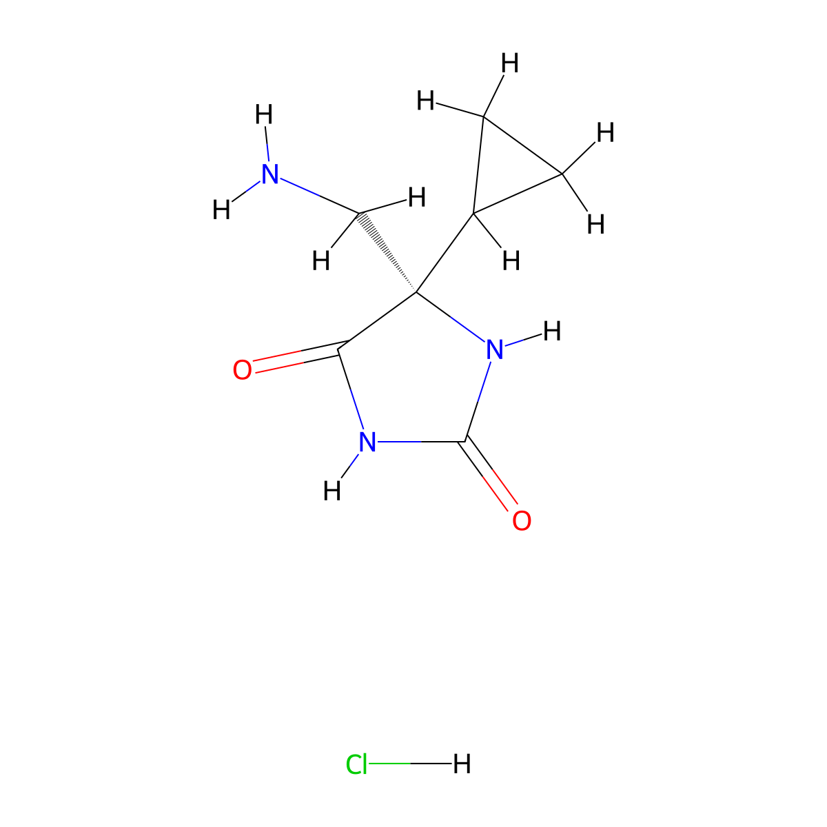 (5S)-5-(aminomethyl)-5-cyclopropylimidazolidine-2,4-dione;hydrochloride molecular structure, CAS 2757770-94-6