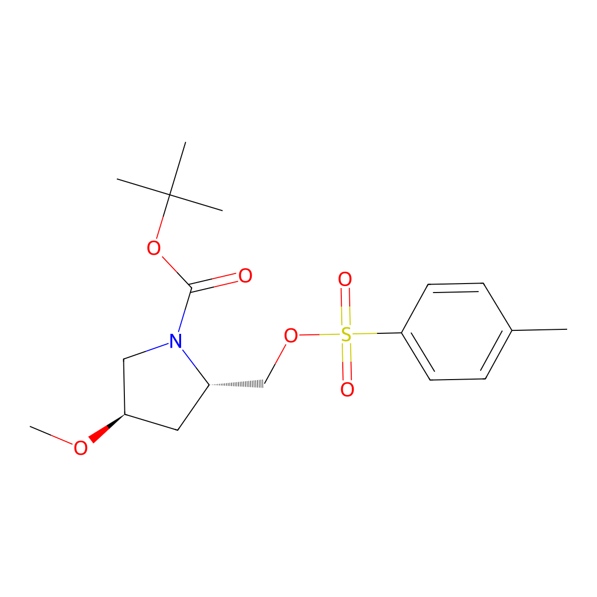 tert-butyl (2S,4R)-4-methoxy-2-{[(4-methylbenzenesulfonyl)oxy]methyl}pyrrolidine-1-carboxylate molecular structure, CAS 2757832-76-9