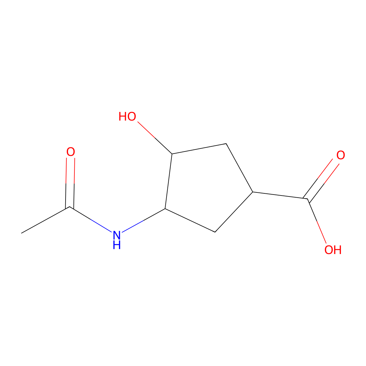 (1R,3S,4R)-3-acetamido-4-hydroxycyclopentane-1-carboxylic acid molecular structure, CAS 2757835-08-6