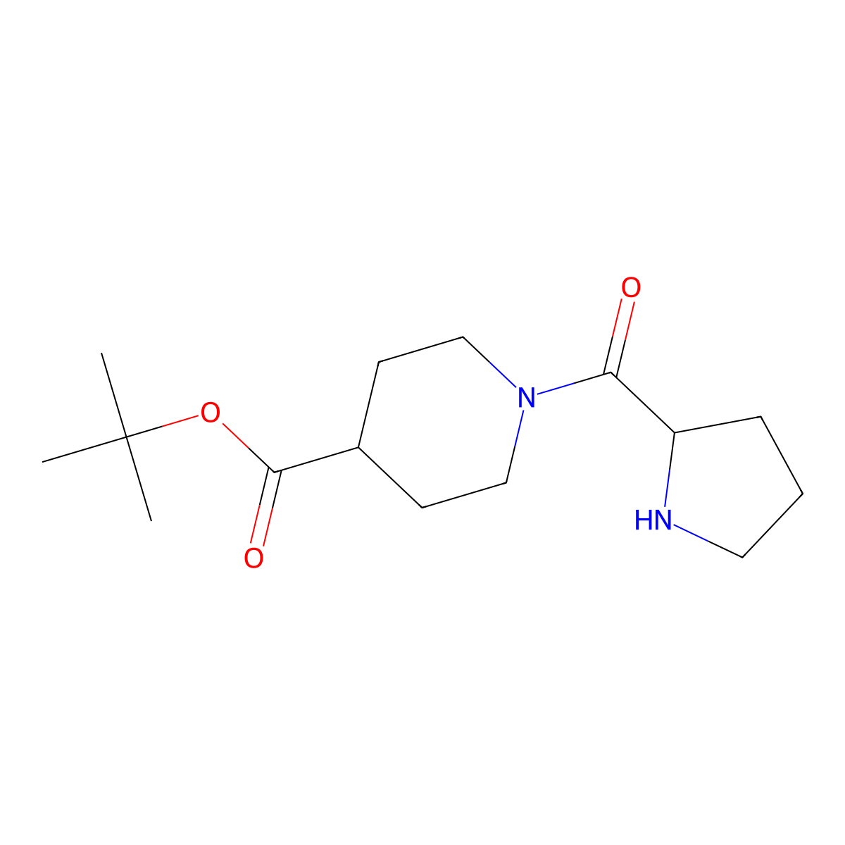 tert-butyl 1-[(2R)-pyrrolidine-2-carbonyl]piperidine-4-carboxylate molecular structure, CAS 2757835-52-0