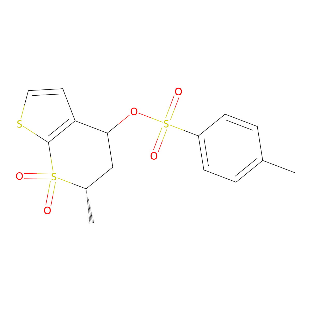 (2S)-2-methyl-1,1-dioxo-2H,3H,4H-1lambda6-thieno[2,3-b]thiopyran-4-yl 4-methylbenzene-1-sulfonate molecular structure, CAS 2757864-51-8
