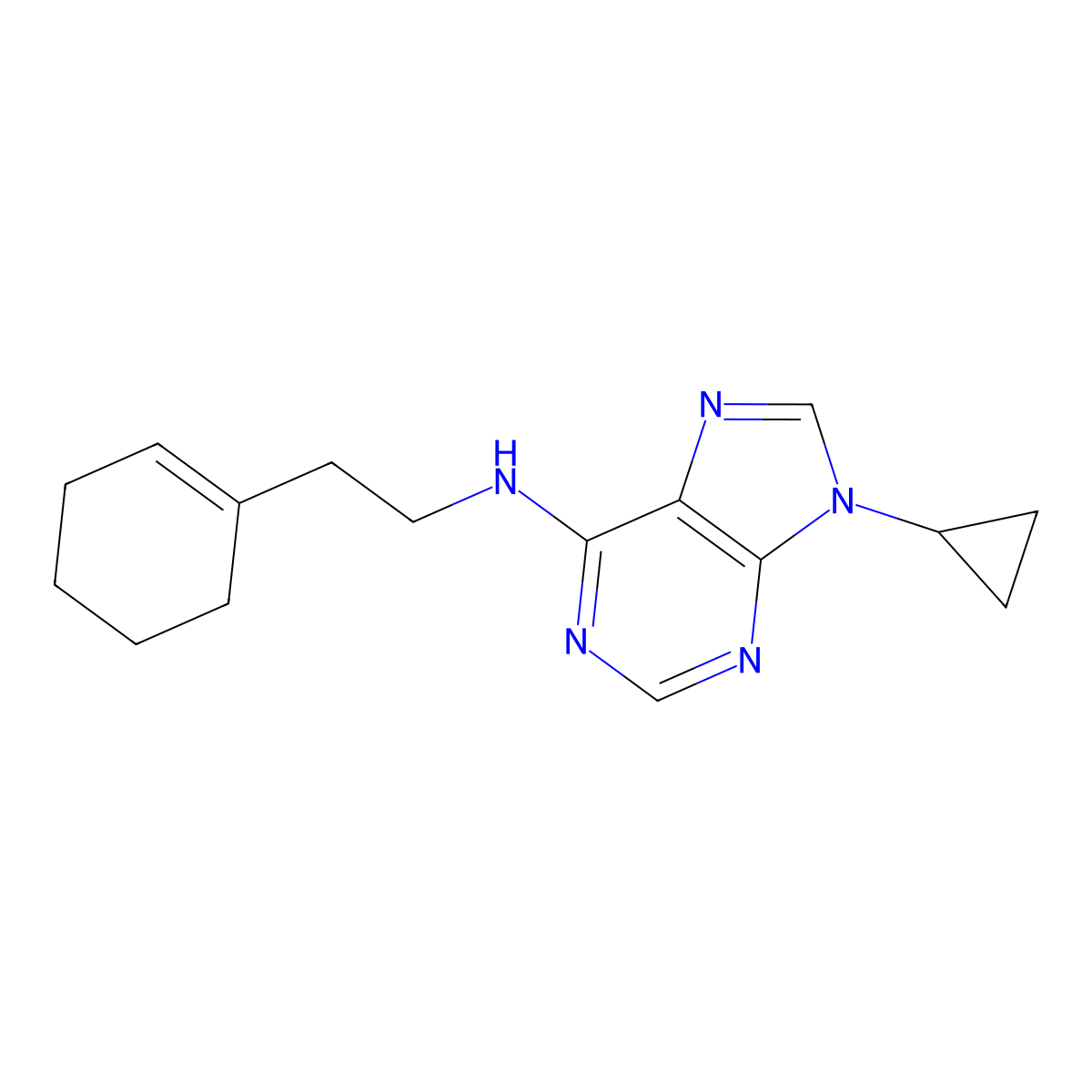 N-[2-(cyclohex-1-en-1-yl)ethyl]-9-cyclopropyl-9H-purin-6-amine molecular structure, CAS 2757866-65-0