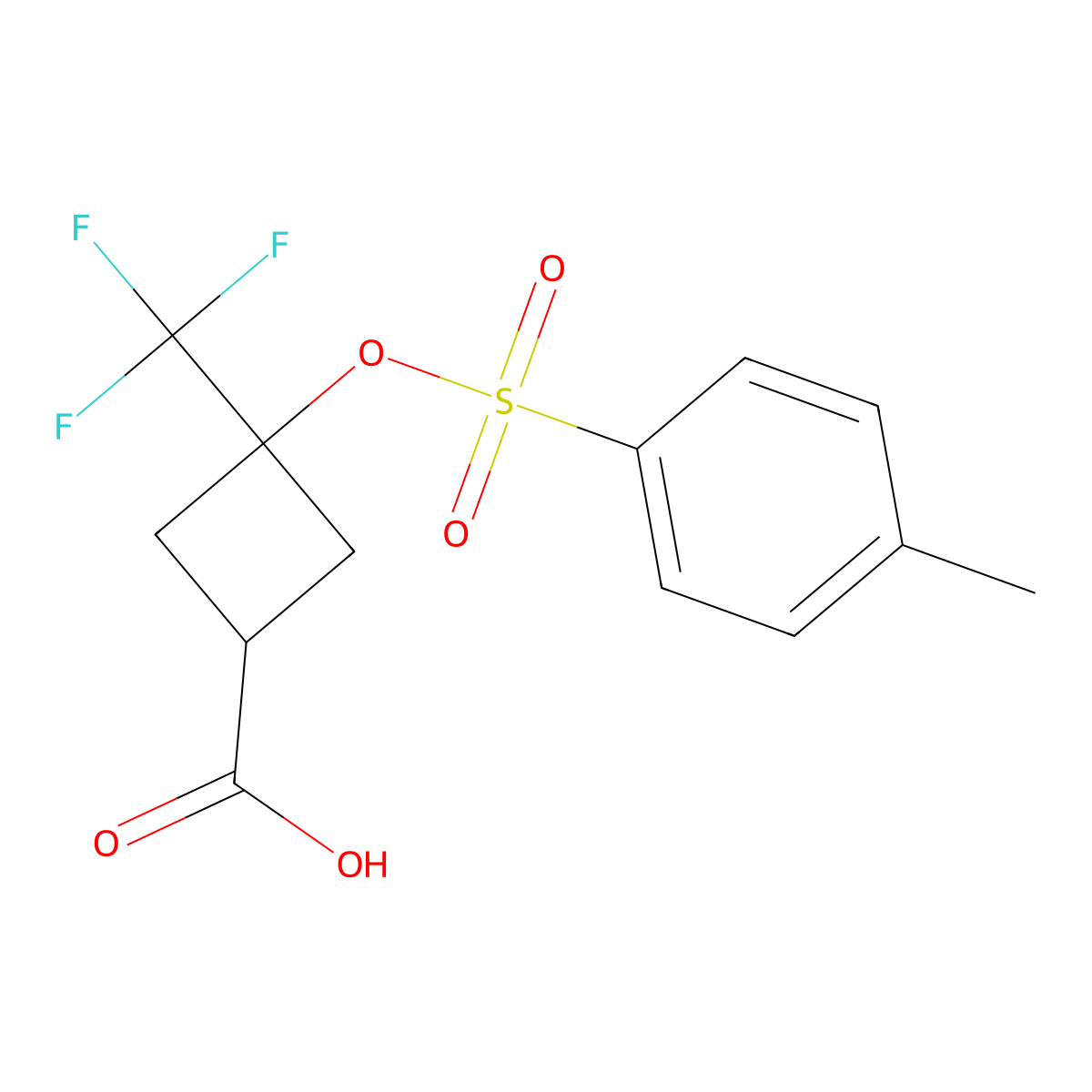 3-[(4-Methylbenzenesulfonyl)oxy]-3-(trifluoromethyl)cyclobutane-1-carboxylic acid molecular structure, CAS 2757871-62-6