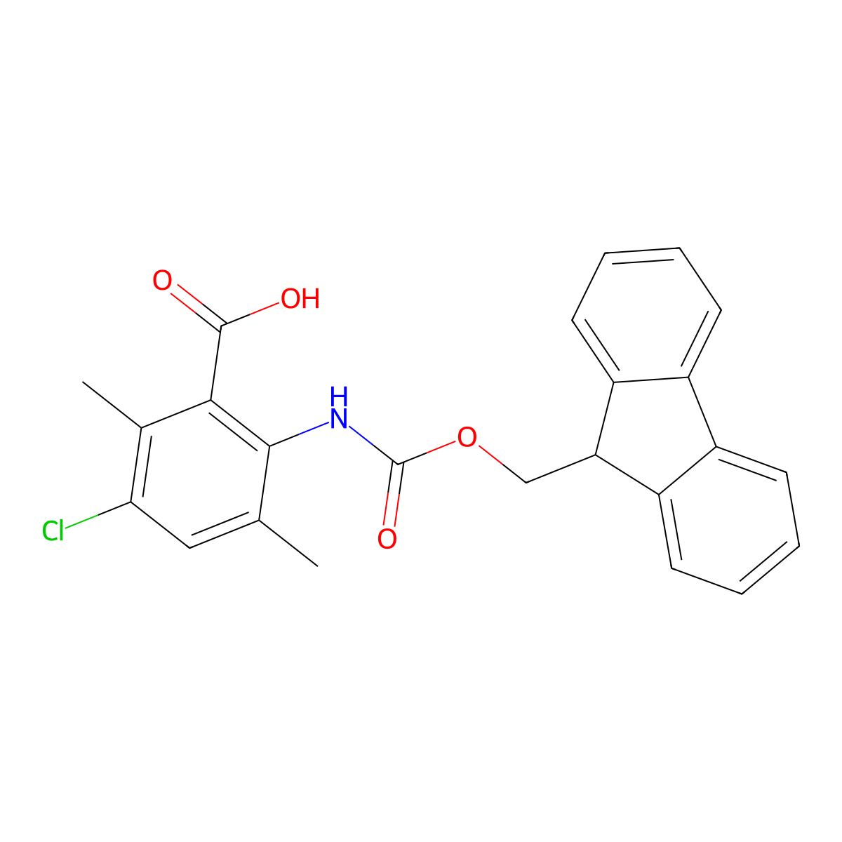 3-chloro-6-({[(9H-fluoren-9-yl)methoxy]carbonyl}amino)-2,5-dimethylbenzoic acid molecular structure, CAS 2757871-81-9