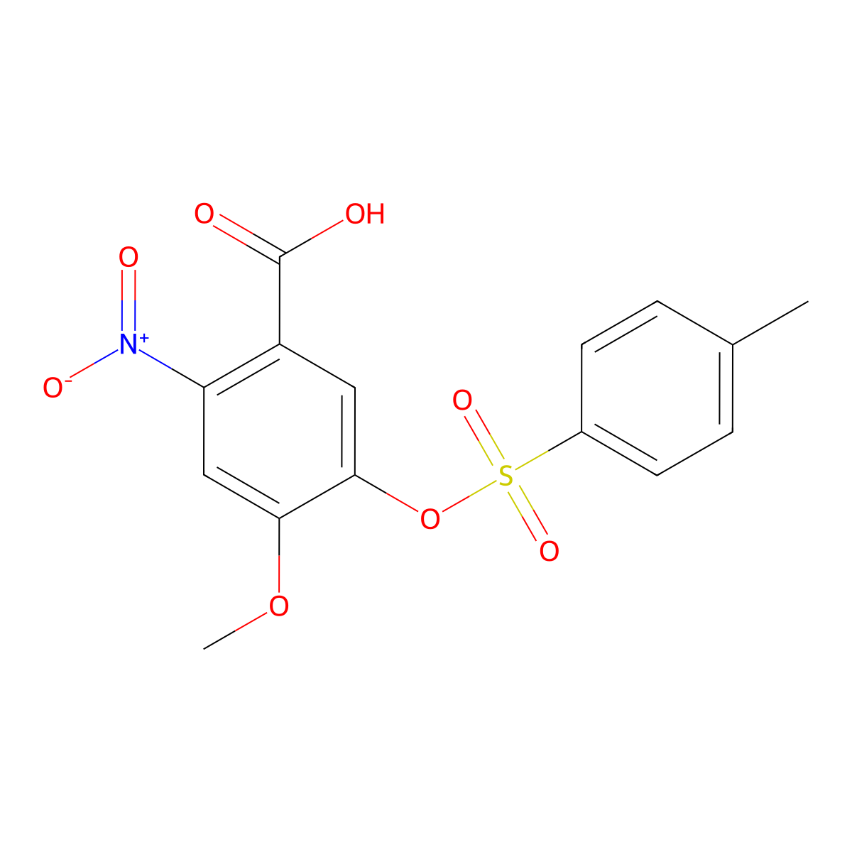 4-Methoxy-5-[(4-methylbenzenesulfonyl)oxy]-2-nitrobenzoic acid molecular structure, CAS 2757871-99-9
