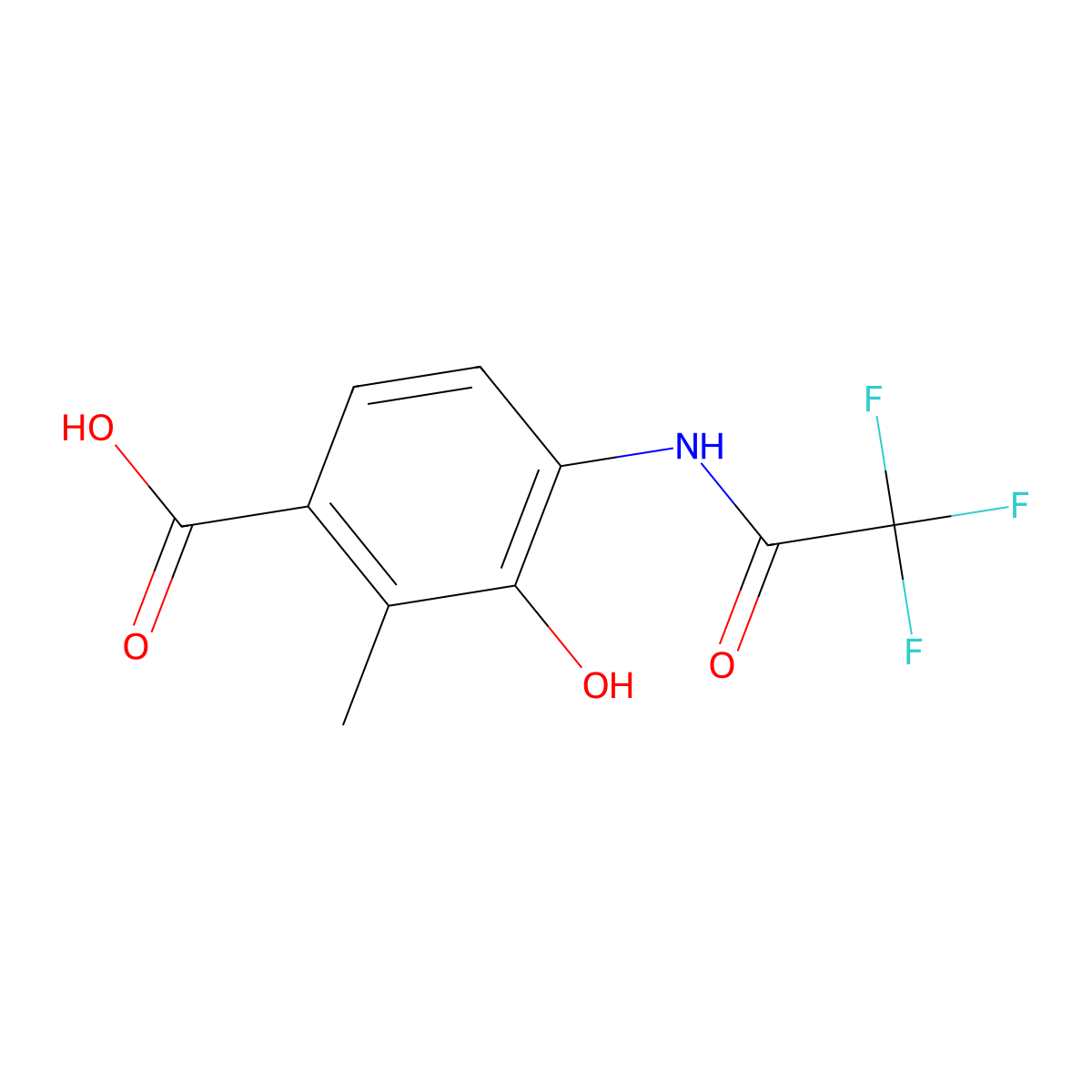 3-Hydroxy-2-methyl-4-(2,2,2-trifluoroacetamido)benzoic acid molecular structure, CAS 2757872-11-8