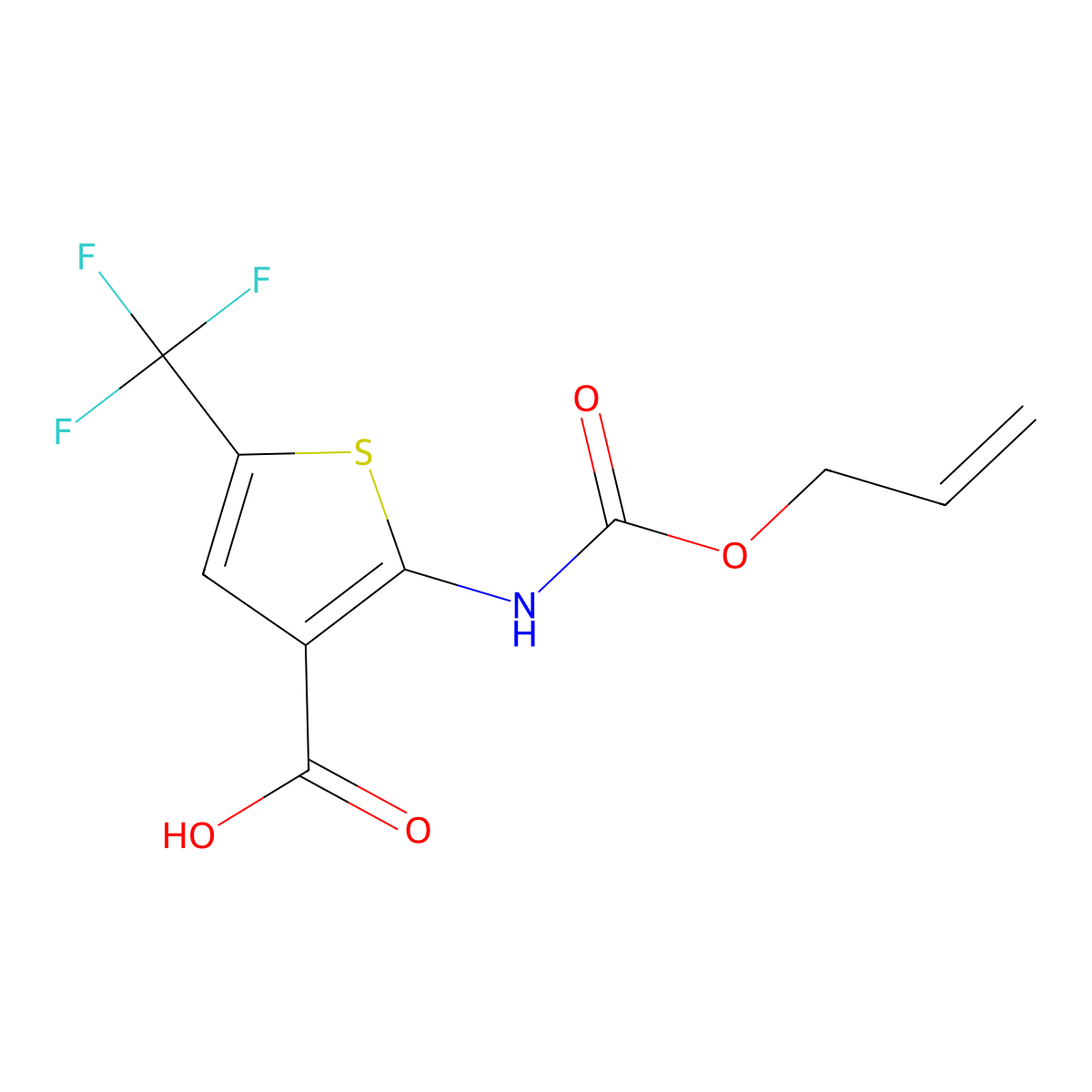 2-{[(Prop-2-en-1-yloxy)carbonyl]amino}-5-(trifluoromethyl)thiophene-3-carboxylic acid molecular structure, CAS 2757872-12-9