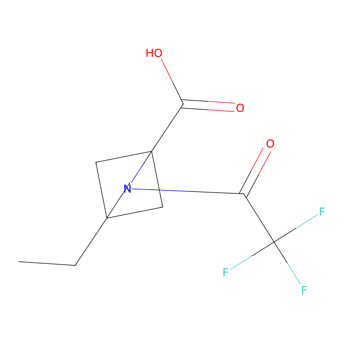 4-Ethyl-2-(2,2,2-trifluoroacetyl)-2-azabicyclo[2.1.1]hexane-1-carboxylic acid molecular structure, CAS 2757872-22-1