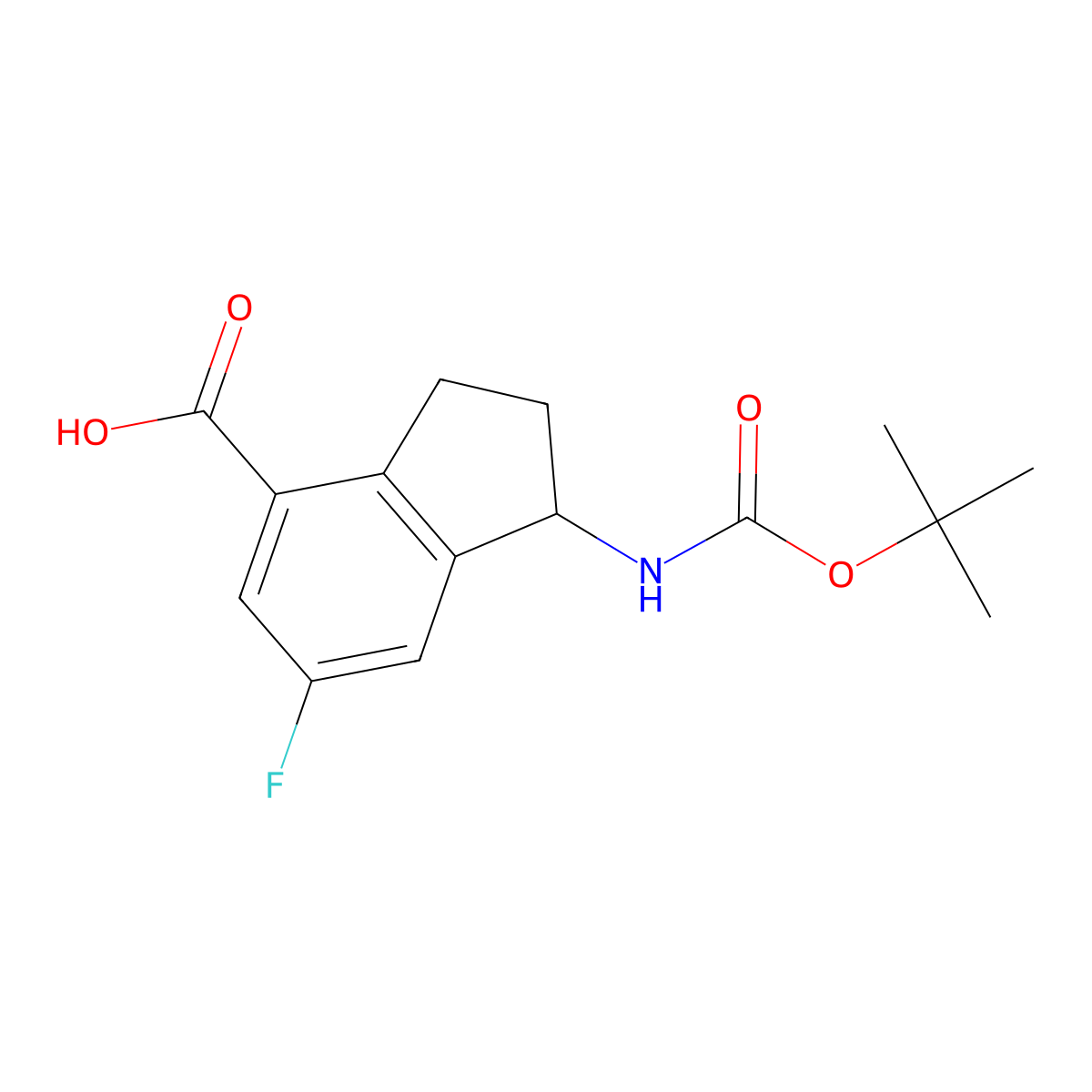 1-{[(tert-butoxy)carbonyl]amino}-6-fluoro-2,3-dihydro-1H-indene-4-carboxylic acid molecular structure, CAS 2757872-24-3