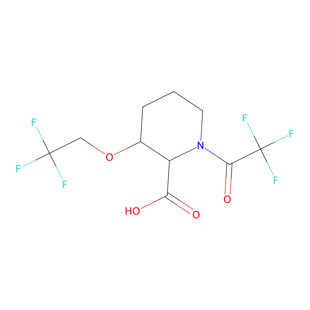 1-(2,2,2-Trifluoroacetyl)-3-(2,2,2-trifluoroethoxy)piperidine-2-carboxylic acid molecular structure, CAS 2757872-28-7