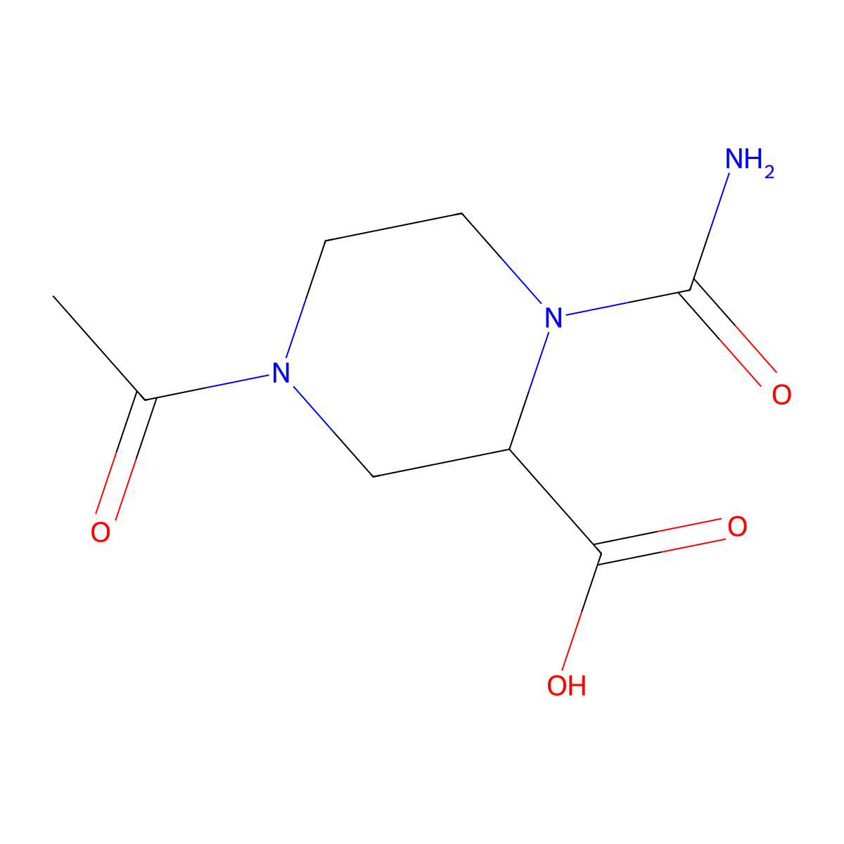 4-Acetyl-1-carbamoylpiperazine-2-carboxylic acid molecular structure, CAS 2757873-91-7