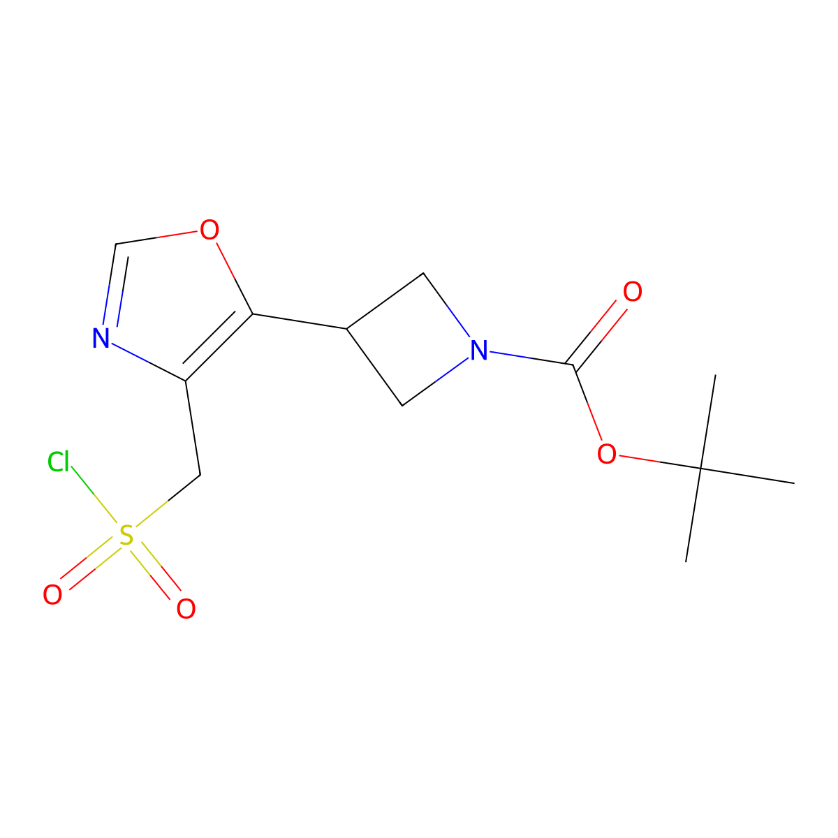 Tert-butyl 3-{4-[(chlorosulfonyl)methyl]-1,3-oxazol-5-yl}azetidine-1-carboxylate molecular structure, CAS 2757873-98-4