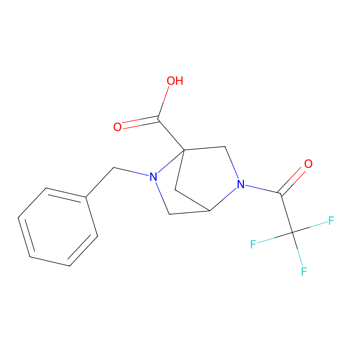 2-Benzyl-5-(2,2,2-trifluoroacetyl)-2,5-diazabicyclo[2.2.1]heptane-1-carboxylic acid molecular structure, CAS 2757874-00-1