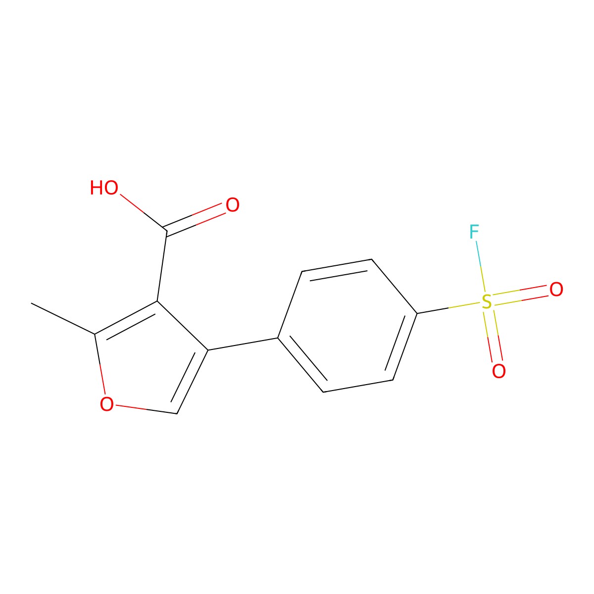 4-[4-(Fluorosulfonyl)phenyl]-2-methylfuran-3-carboxylic acid molecular structure, CAS 2757874-04-5