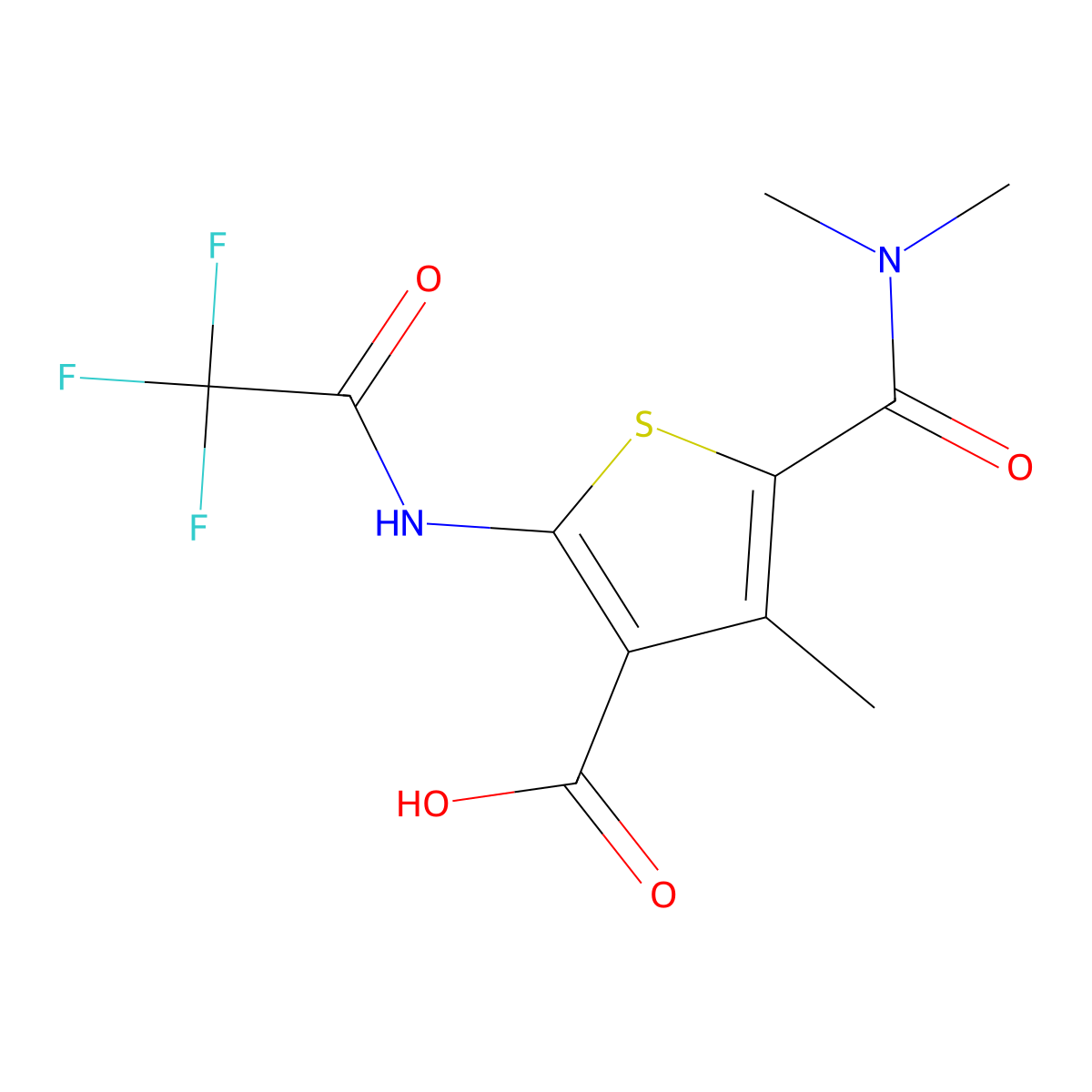 5-(Dimethylcarbamoyl)-4-methyl-2-(2,2,2-trifluoroacetamido)thiophene-3-carboxylic acid molecular structure, CAS 2757874-17-0